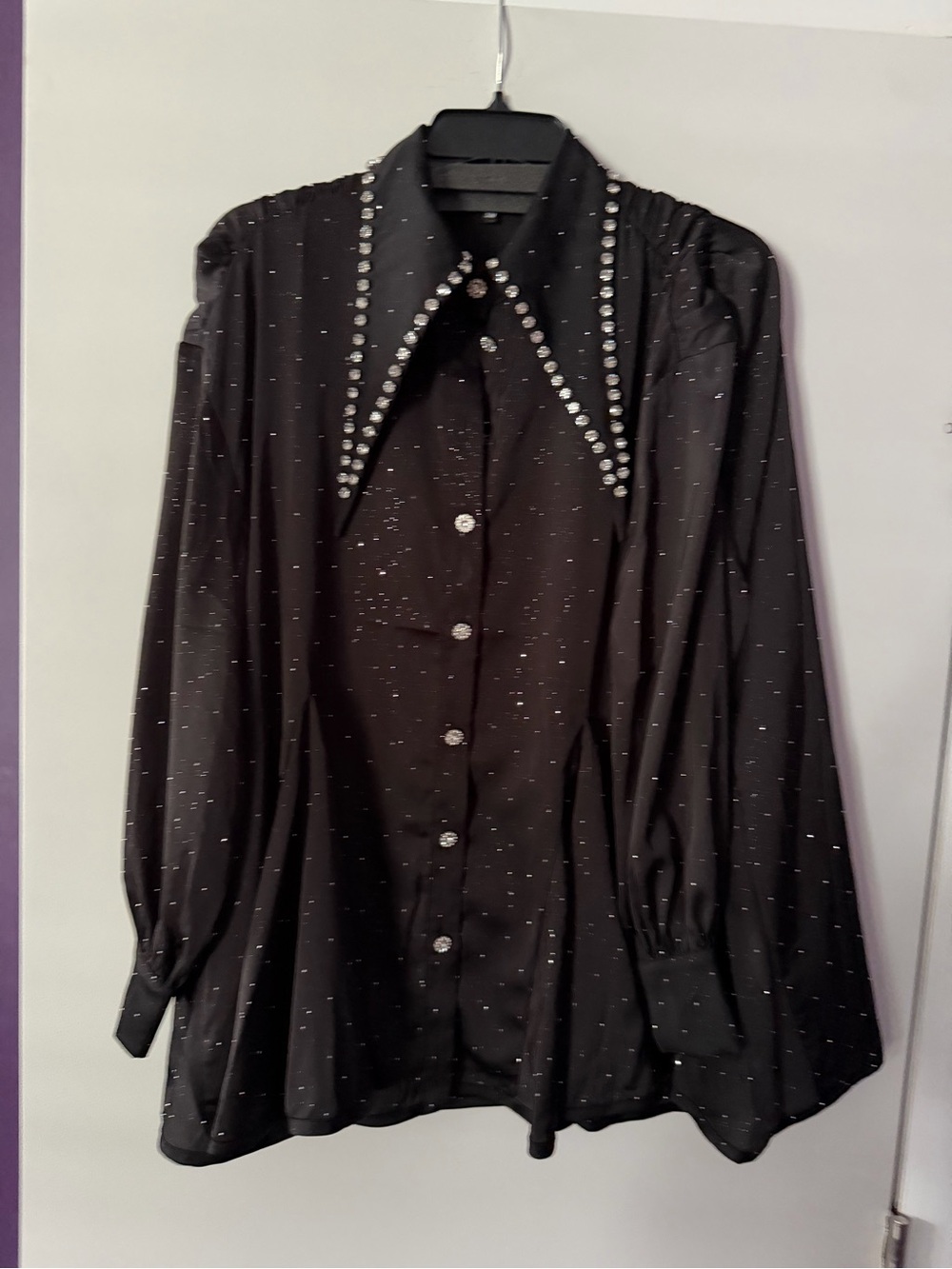 CQbyCQ Black Rhinestone Accent Women's Button-Down Shirt